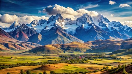Fototapeta premium Andes Mountain Range A stunning mountain range in South America with snow-capped peaks and deep valleys, scenic, landscape
