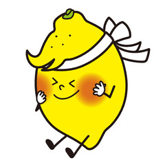 鉢巻をした可愛い黄色のレモンキャラクター