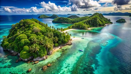 Stunning Aerial View Of A Lush Tropical Island Surrounded By Crystal-Clear Turquoise Waters, Revealing Its Secluded