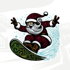 Vector Santa Claus on a snowboard.