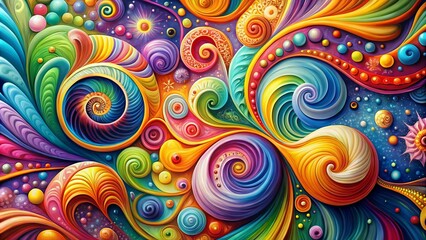 Vibrant abstract illustration of swirling shapes and colors blending into a dreamy, whimsical background with