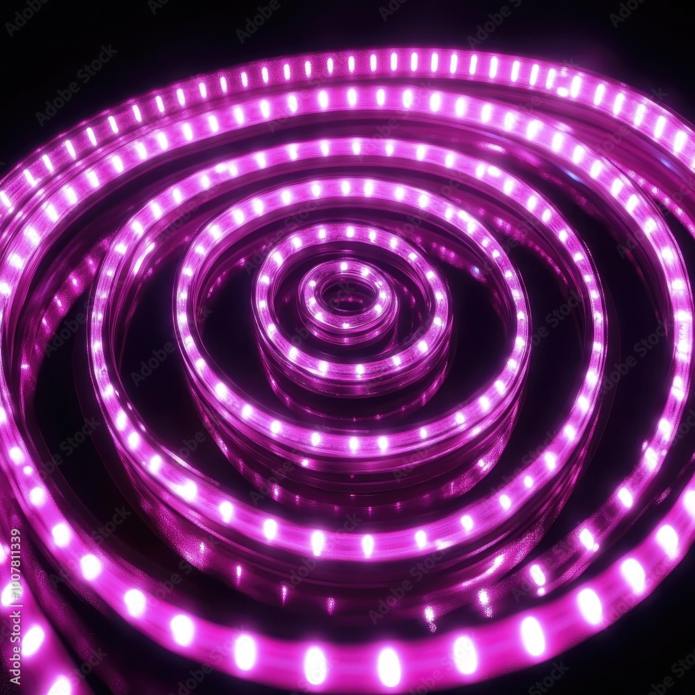 Wall mural a mesmerizing spiral of vibrant pink led lights creating an enchanting visual effect in a dark envir
