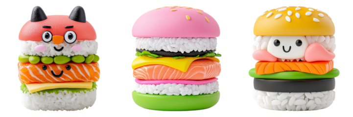 Cute Sushi Characters with Transparent Background