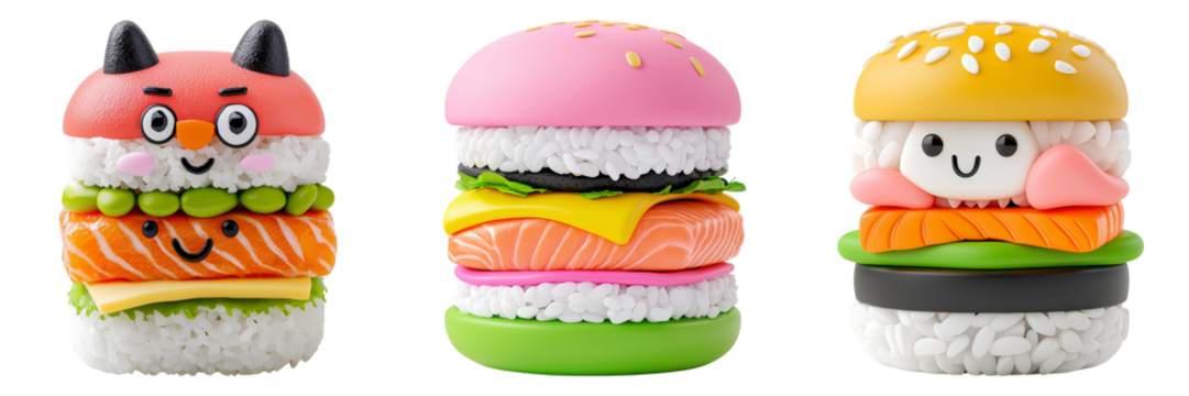 Cute Sushi Characters with Transparent Background