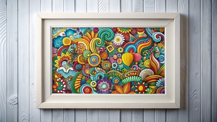 Vibrant colored doodles bursting with creative energy surround a clean white frame, blending whimsy and simplicity in a