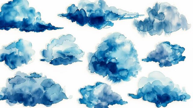 A collection of blue watercolor clouds, perfect for adding a touch of whimsy to any project