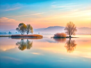 Gentle lines and soft colors create a minimalist landscape that evokes a soothing sense of calmness, offering a