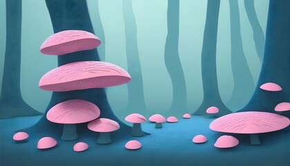 Parasitic relationship concept - Creepy forest where parasitic mushroom fungi grow on trees.