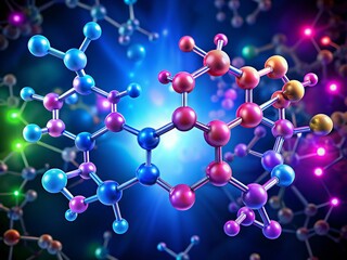 Obraz premium Vibrant molecular structures of estrogen and testosterone hormones hover together, symbolizing the delicate balance and