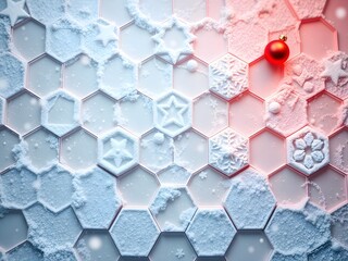 Blue geometric christmas hexagon pattern with 3D texture, abstract design background for technology and science