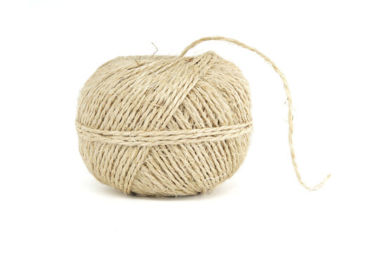 Closeup of natural twine ball isolated on white background