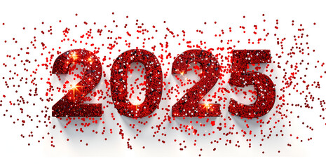 Obraz premium 2025 in red glitter numbers, white background