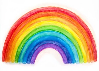 Obraz premium Vibrant, whimsical hand-drawn rainbow arcs across a white background, featuring soft, blended colors and imperfect