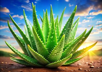 Fototapeta premium Lush green Aloe Vera plant with nourishing gel, an excellent choice for health and beauty applications, and effective
