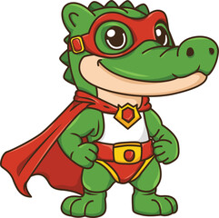Cute Alligator Animal Superhero Cartoon Drawing