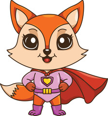 Cute Fox Animal Superhero Cartoon Drawing