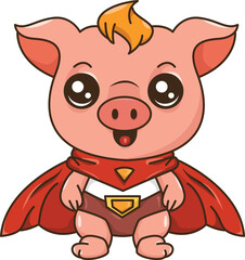 Cute Pig Animal Superhero Cartoon Drawing