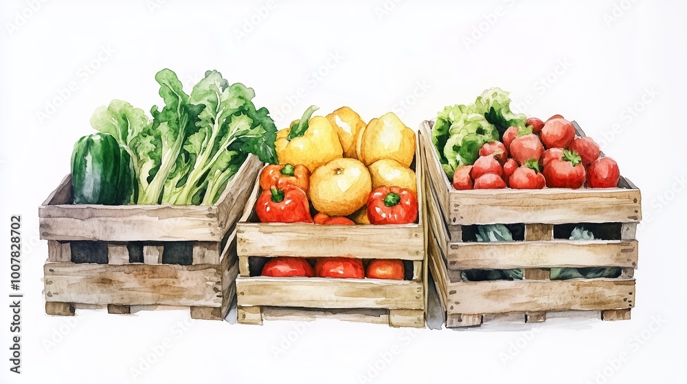 Canvas Prints Freshly harvested vegetables displayed in wooden crates showcasing a vibrant farmer's market selection