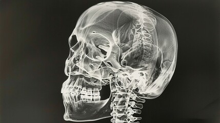 Film Print of Skull X-Ray Scan: Insight into Cranial Features