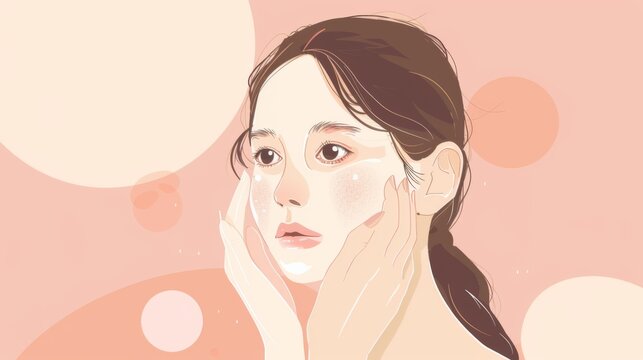 Woman with Healthy Skin Routine Illustration - Powered by Adobe