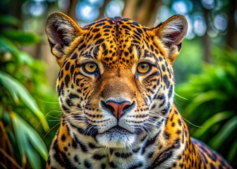 Obraz premium Remarkable 3D visualization of a jaguar, featuring elaborate fur details and an intense gaze, perfectly depicted within