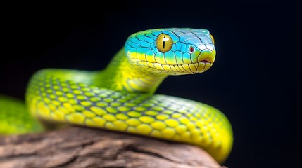 Fototapeta premium Boomslang Snake With Hemotoxic Venom Causing Internal Bleeding and Organ Failure