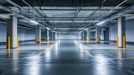 Newly built empty parking garage of the shopping center