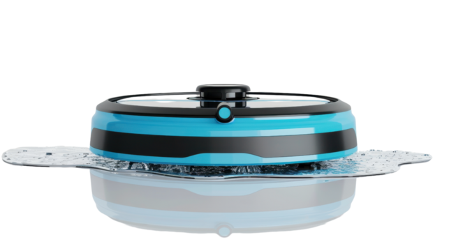 Robot mop vacuum cleaner with water tank on white background 