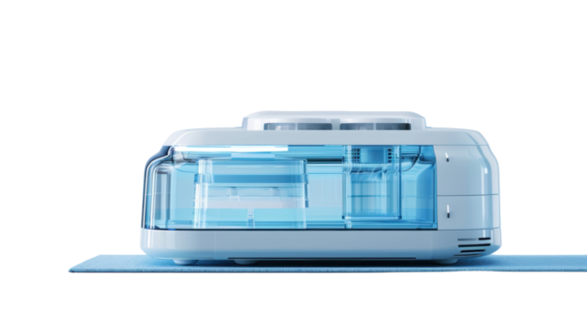 Robot mop vacuum cleaner with water tank on white background 