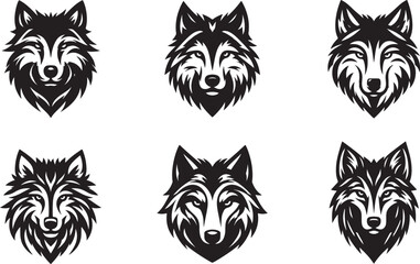 Obraz premium Wild Wolf Head Silhouette Pack – Fierce and Stylish Vector Set for Branding and Artwork