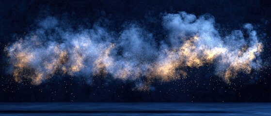 Obraz premium Abstract blue and gold smoke cloud with stars on dark blue background.