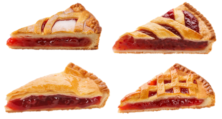 set of triangle slices of apple pies with jam isolated on white background