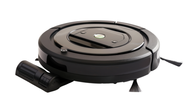 Robot mop vacuum cleaner with water tank on white background 