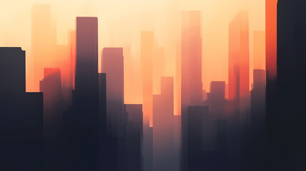 Fototapeta premium cityscape bathed in the warm glow of a setting sun.