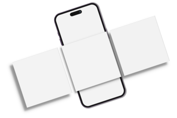 Smartphone mockup with shadow and social media post interface mockup. Social media mobile app page template design for user carousel post feed. Mobile app interface template on social network