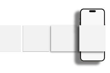 Smartphone mockup with social media post interface mockup. Social media mobile app page template design for user carousel post feed. Mobile app interface template on social network