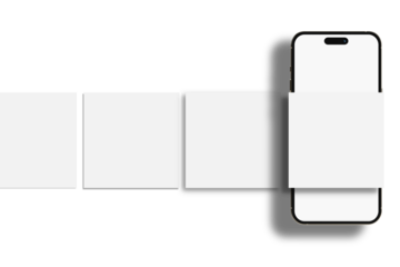Smartphone mockup with social media post interface mockup. Social media mobile app page template design for user carousel post feed. Mobile app interface template on social network