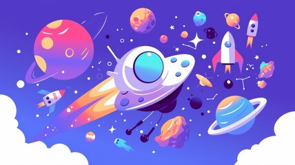 A minimalist icon design for "UFO" featuring Earth and the moon in the background