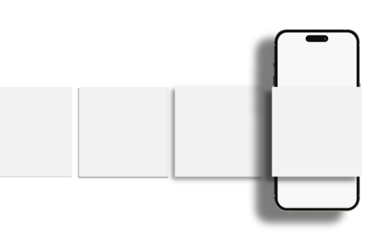 Smartphone mockup with social media post interface mockup. Social media mobile app page template design for user carousel post feed. Mobile app interface template on social network