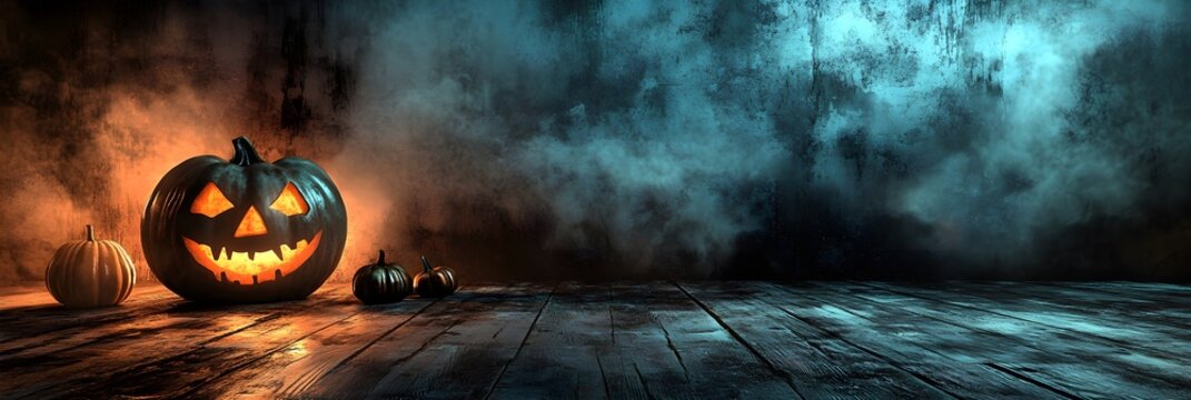 halloween interior wall background with floor and space for text