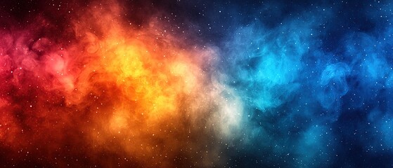 Fototapeta premium Abstract background with a blue and orange nebula in a starry sky.