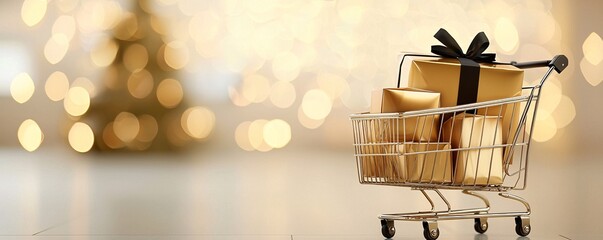 Elegant Black Friday Shopping Experience - Luxurious Gold and Black Themed Bags and Carts for Exclusive Retail Offers