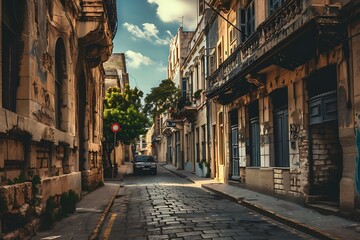 Obraz premium Street view of old european city. Toned image.
