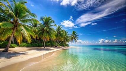 Obraz premium Beautiful sandy beach with clear blue waters and palm trees , Fort DeSoto, Florida, Gulf of Mexico, Tropical, Sunshine