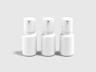 3D Front View Three Pump Bottles Mockup Rendering