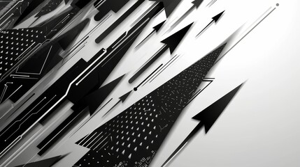 An abstract black arrow background in a white and blue color theme symbolizes progress and direction. 