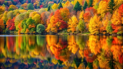 Autumn forest reflected in calm water, vibrant foliage, nature background, Autumn, forest, colorful, foliage, reflection
