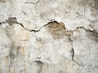 Obraz premium Cracked and weathered concrete wall with uneven texture and discoloration.