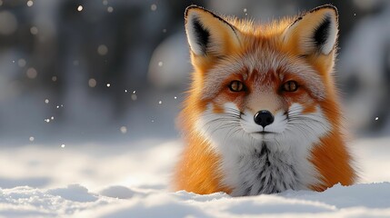 Obraz premium Red Fox in Snowy Forest - Realistic Animal Illustration