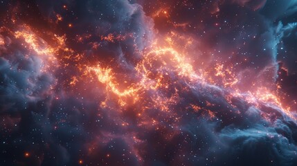 Fototapeta premium Orange and blue nebula with scattered stars. AI generative. .